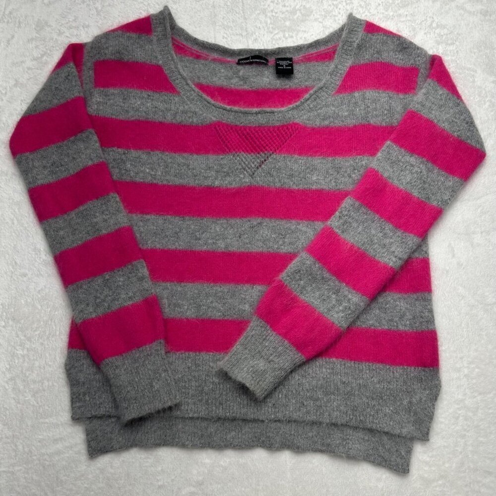Wool And Rabbit Hair Blend Sweater By MODA International S Pink/Gray Stripe Extr